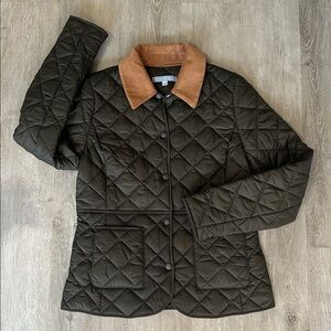 Antonio Melani Quilted Puffer Jacket Coat with Corduroy Collar Green and Camel